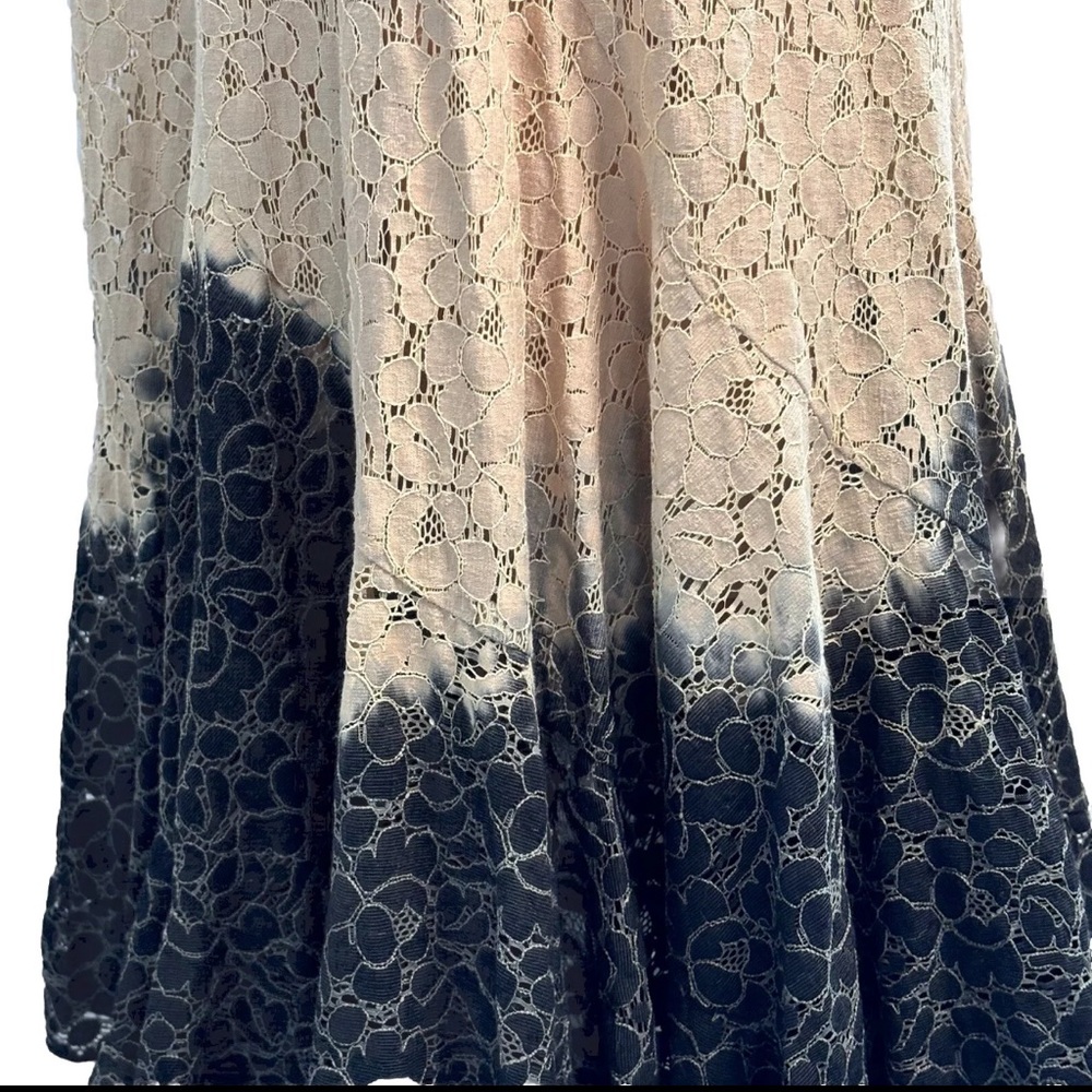 Elegant Lace Ombre Maxi Skirt Neutral Beige Black Preppy Classic Chic size 2 - Picture 8 of 11